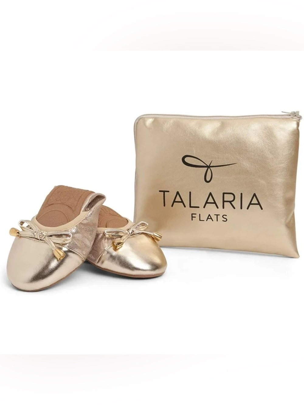 Talaria Metallic Gold Foldable Ballet Flats with Pouch 5